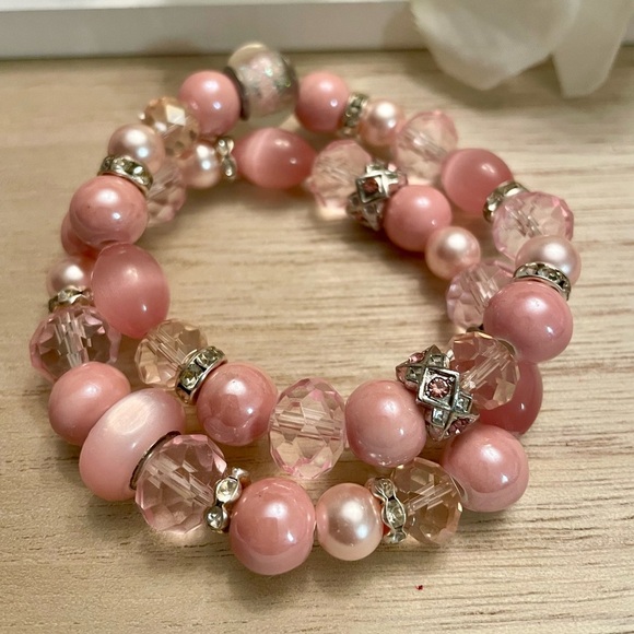 Pink and Silver Crystal Set of 2 gemstone, crystal, Gift, boxed gift, stretch - Picture 3 of 8